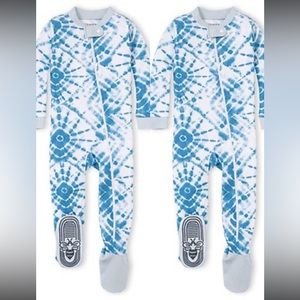 Matching Pair! Burt’s Bee’s Diamond Printed Organic Cotton Footie PJs 6-9M QTY 2